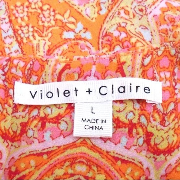 Violet + Claire Size L Orange Paisley Scoop Neck Polyester Sleeveless Cami Tank - Picture 5 of 7